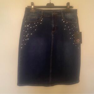 GG Jeans - Dark Blue Denim Pencil Skirt with Stud Detail